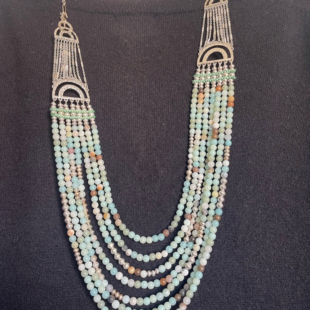 Stella&Dot Cleopatra Amazonite Stone 28" Necklace with silver embelishment.